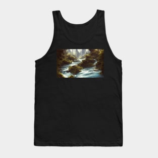 Drawing Mountain River Landscape Tank Top